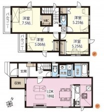 上尾市川、新築一戸建ての間取り画像です