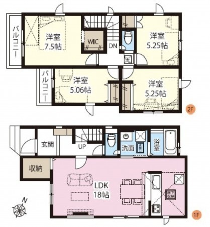 上尾市川、新築一戸建ての間取り画像です