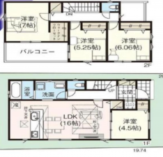 桶川市泉、新築一戸建ての間取り画像です