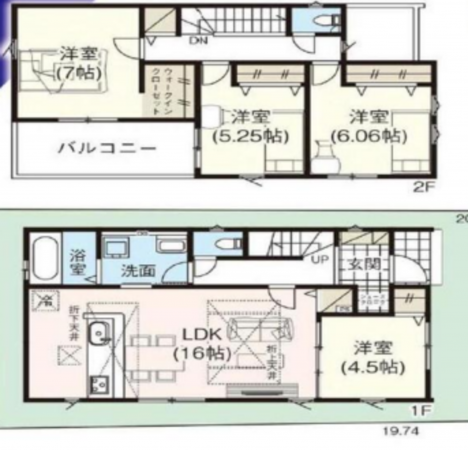 桶川市泉、新築一戸建ての間取り画像です