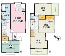 桶川市大字加納、収益物件/住宅の間取り画像です