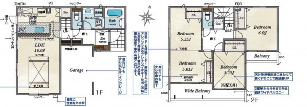 桶川市鴨川、新築一戸建ての間取り画像です