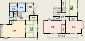 桶川市上日出谷南、中古一戸建ての間取り画像です