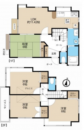 桶川市大字坂田、中古一戸建ての間取り画像です
