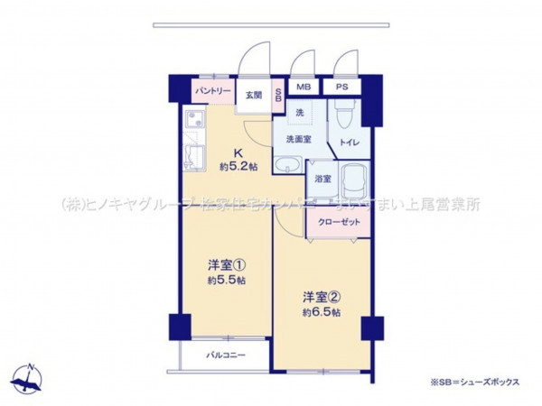 上尾市愛宕、マンションの間取り画像です