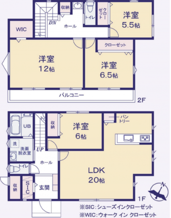 上尾市緑丘、中古一戸建ての間取り画像です
