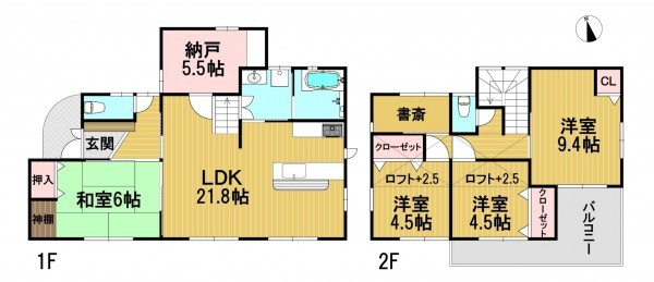 静岡市葵区瀬名、中古一戸建ての間取り画像です