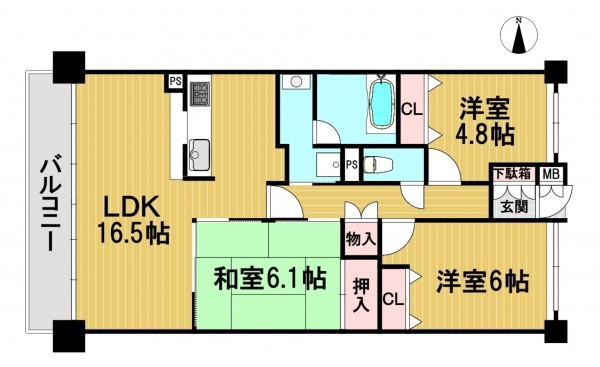 静岡市駿河区八幡、マンションの間取り画像です