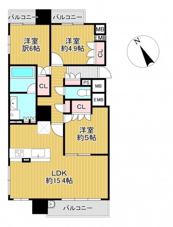 静岡市駿河区中吉田、マンションの間取り画像です