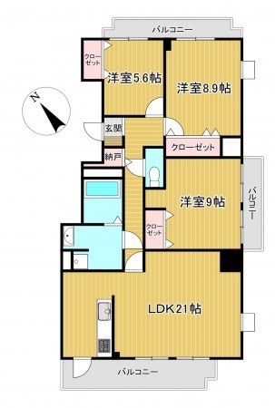 静岡市駿河区西中原、マンションの間取り画像です