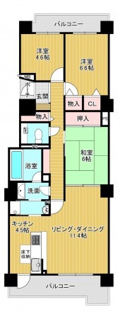 静岡市駿河区西中原、マンションの間取り画像です