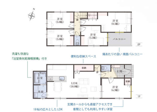 静岡市清水区美濃輪町、新築一戸建ての間取り画像です