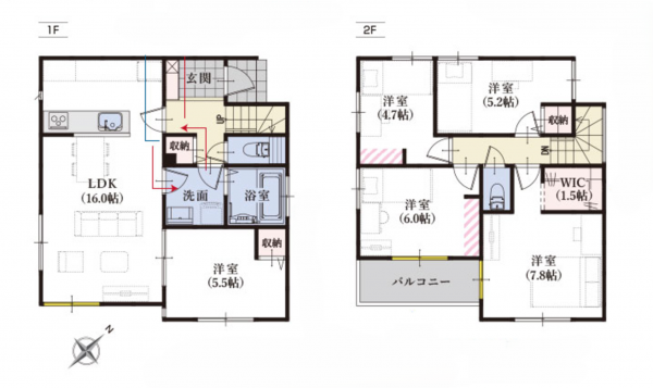 静岡市駿河区下川原、新築一戸建ての間取り画像です