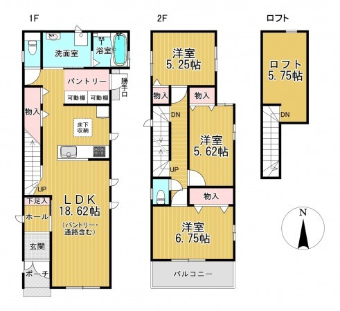 静岡市駿河区小鹿、新築一戸建ての間取り画像です