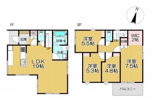 静岡市清水区吉川、新築一戸建ての間取り画像です
