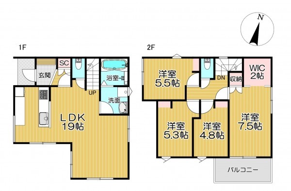 静岡市清水区吉川、新築一戸建ての間取り画像です