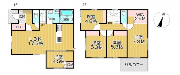 静岡市駿河区中島、新築一戸建ての間取り画像です