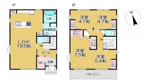 静岡市駿河区みずほ、新築一戸建ての間取り画像です