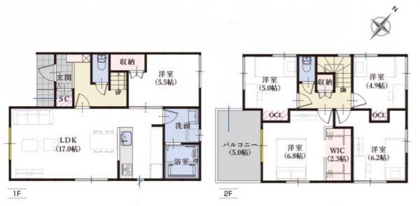 静岡市駿河区中島、新築一戸建ての間取り画像です