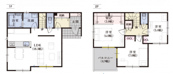 静岡市駿河区下川原、新築一戸建ての間取り画像です