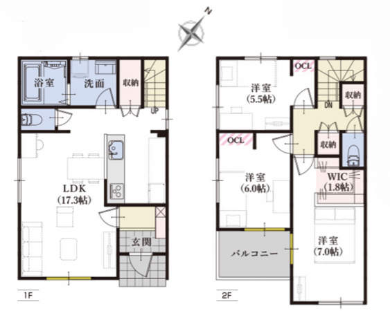 静岡市駿河区下川原、新築一戸建ての間取り画像です