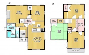 静岡市駿河区下川原、中古一戸建ての間取り画像です