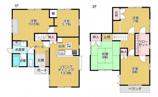 静岡市駿河区下川原、中古一戸建ての間取り画像です