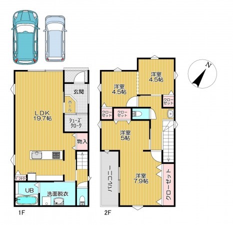 静岡市駿河区石田、新築一戸建ての間取り画像です