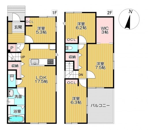 静岡市駿河区高松、新築一戸建ての間取り画像です