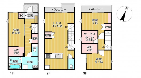 静岡市駿河区新川、新築一戸建ての間取り画像です