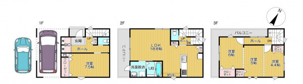 静岡市駿河区八幡、新築一戸建ての間取り画像です