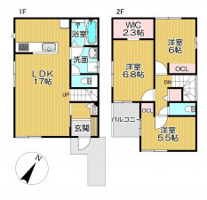 静岡市清水区草薙、新築一戸建ての間取り画像です