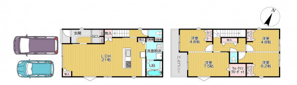 静岡市駿河区中田、新築一戸建ての間取り画像です